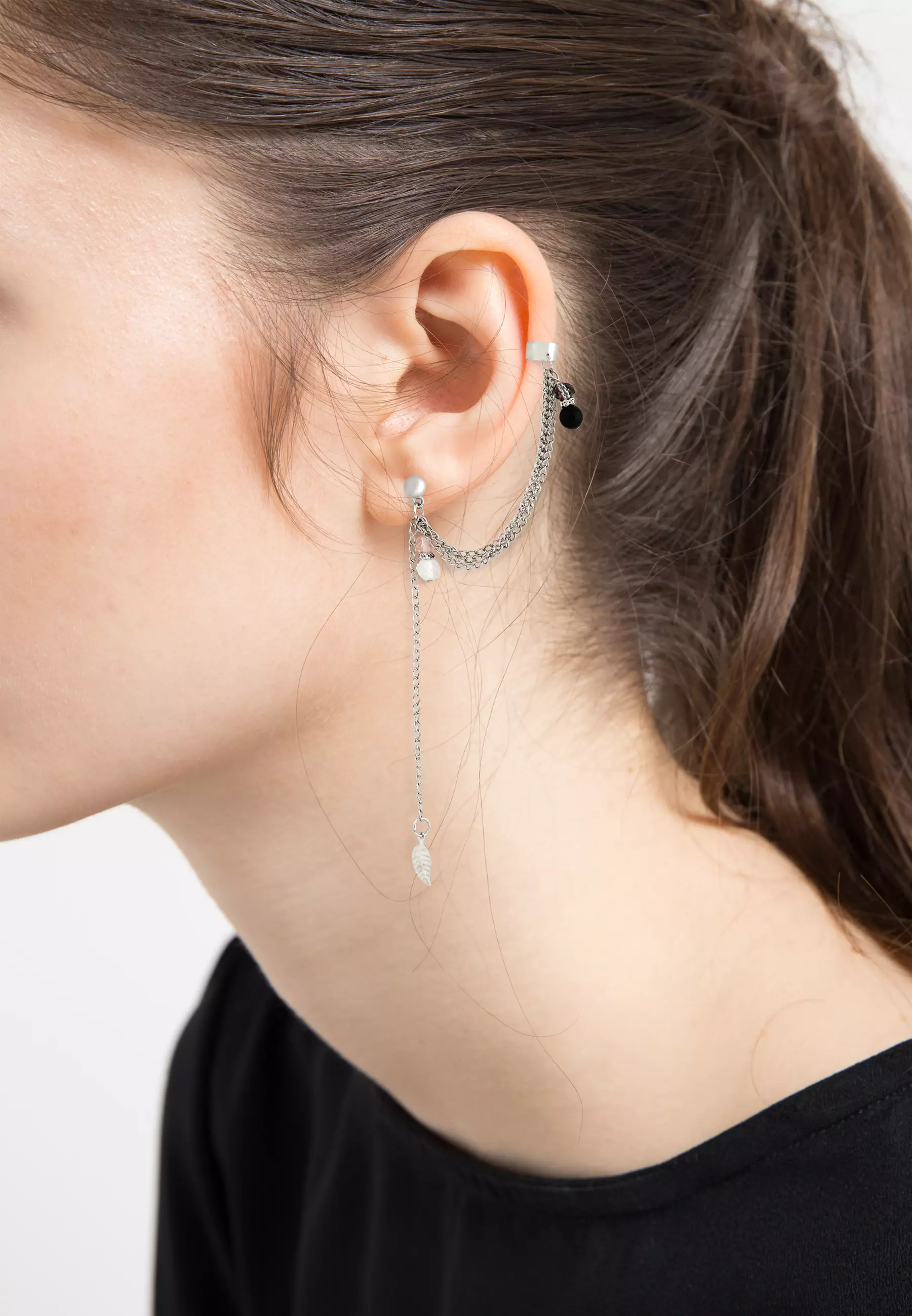 Utopia Ear Climber with Rose Quartz & Black Onyx