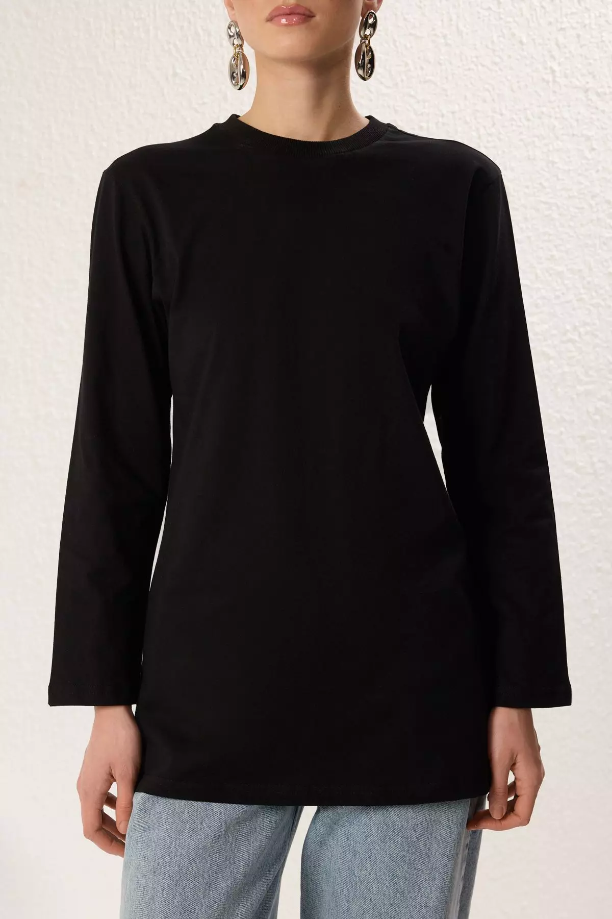 Black Beige Long Sleeve Slit Detailed Knitted T-Shirt TCTSS25RT00000