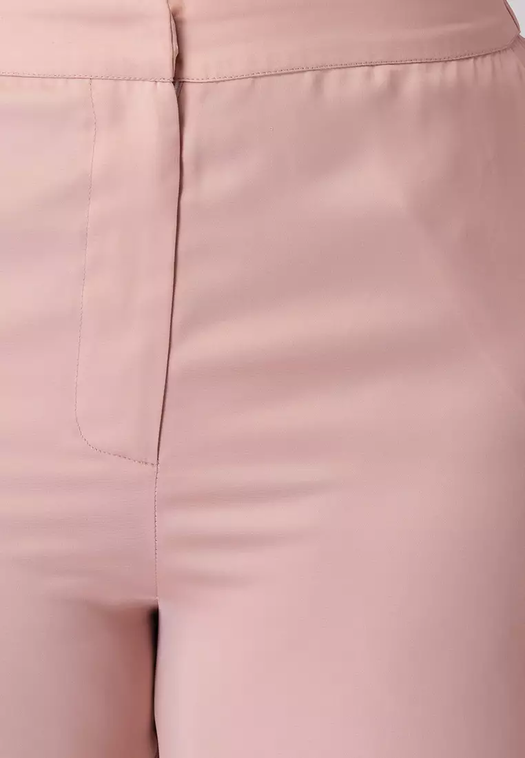 Light Pink Collared Shirt With Pants And Belt Co-ord Set