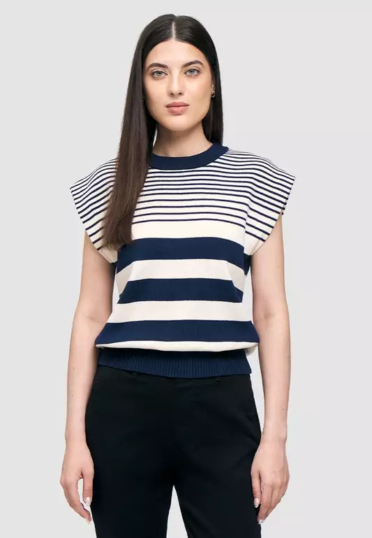 Striped Knit Top with Gusset Detail
