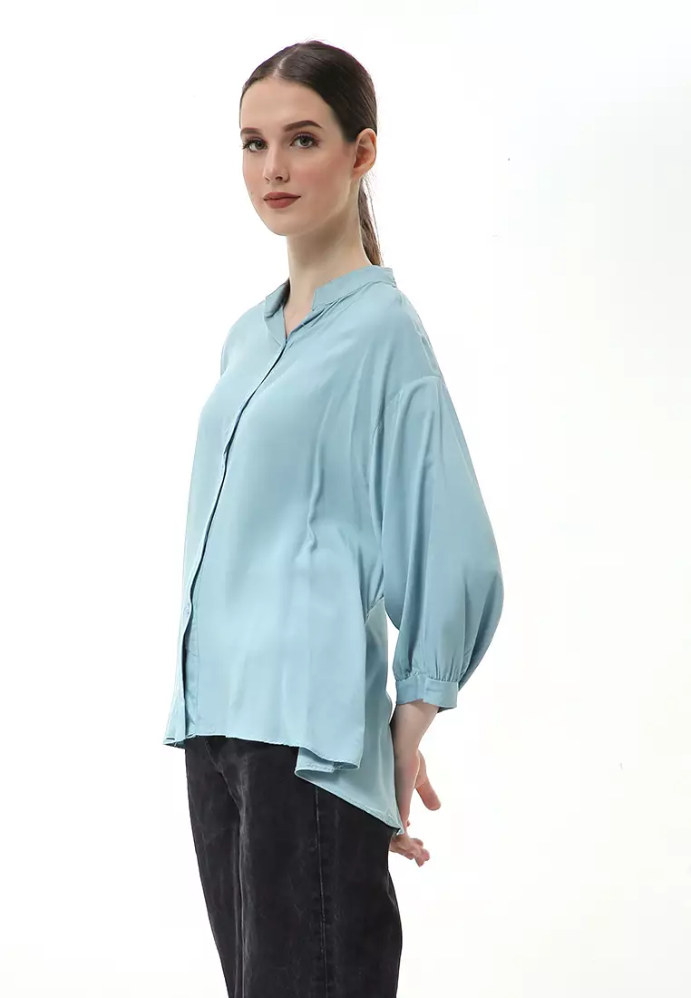 Ghita Kemeja Atasan Wanita Motif Polos Long Sleeve High Quality - Wardah