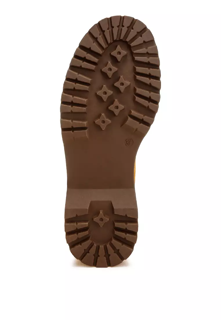 Sepatu Bot Suede Asli Pergelangan Kaki Tinggi Warna Tan