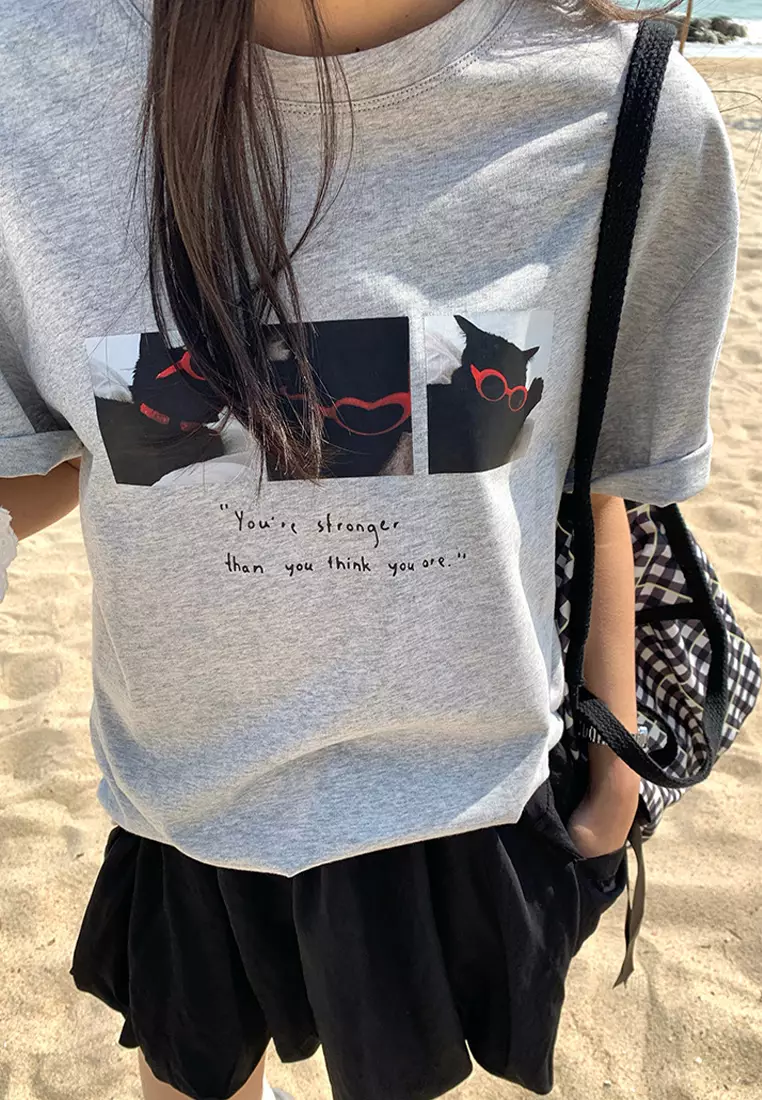 2025 Summer Printed Simple Round Neck T-shirt CA25042919GY