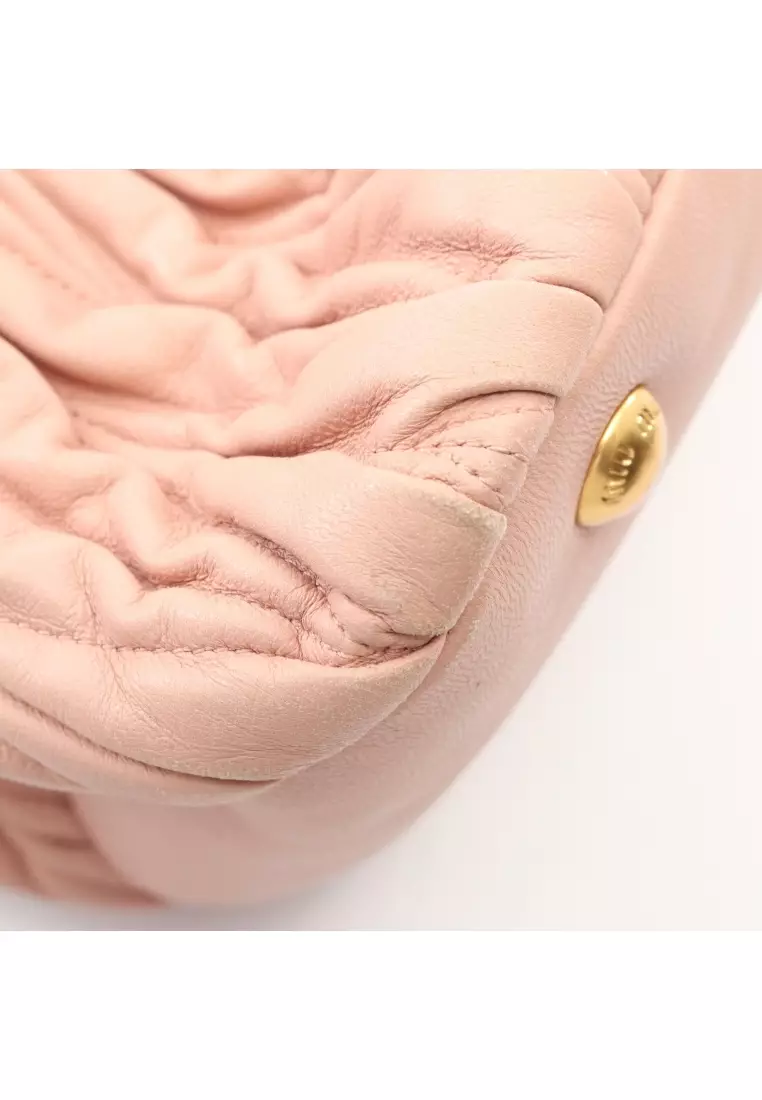 Pre-Loved MIU MIU matelasse 2WAY Handbag leather pink beige