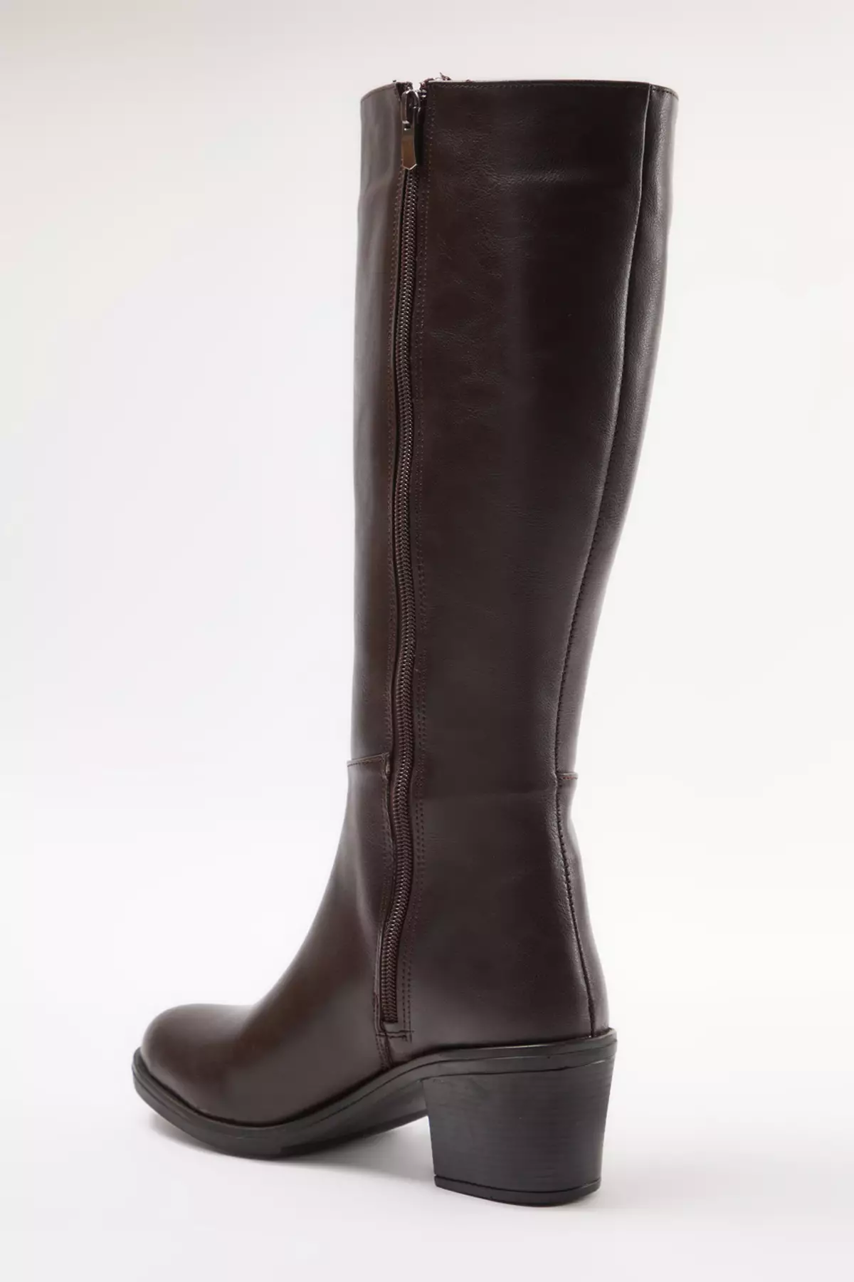 Dark Brown Zip-Up Round Toe Women's Block Heeled Boots Takaw25Cz00004