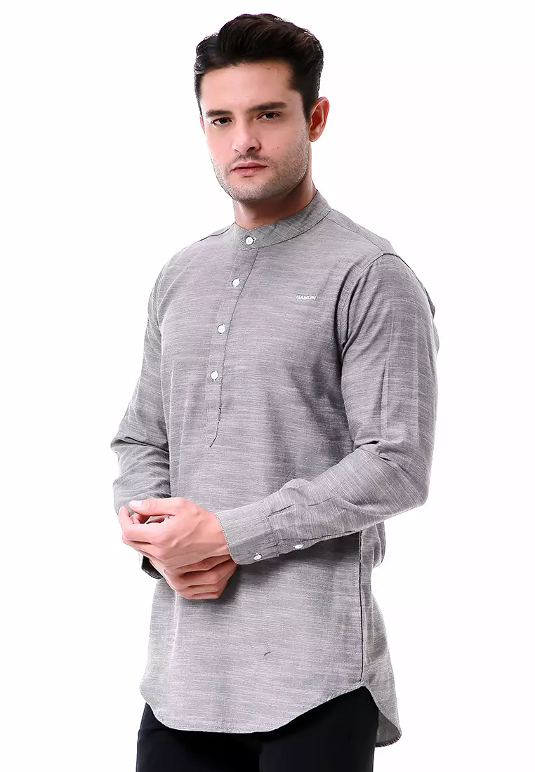 Leopold Atasan Pria Kemeja Polos Setengah Kancing Long Sleeve Simple Design Material Cotton ORIGINAL - Soft Gray