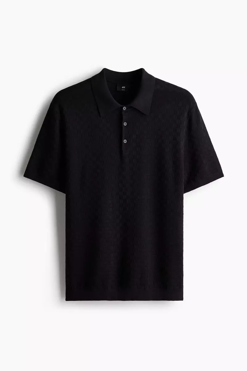 Slim Fit Textured-knit polo shirt