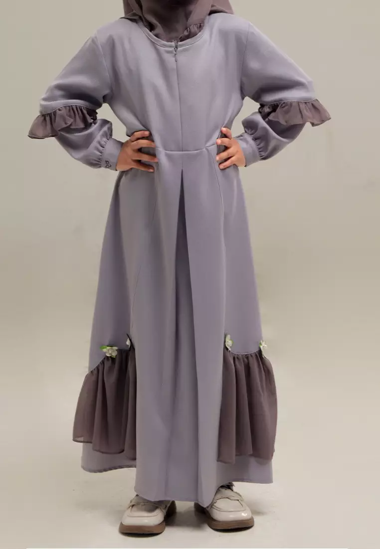 Rabbani - Setelan Gamis Dress Muslim Anak Bani Batuta Khimar Amanda Exclusive - Grey