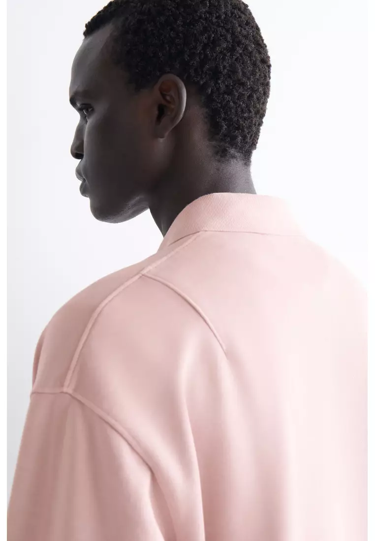 WASHED-COTTON POLO SWEATSHIRT