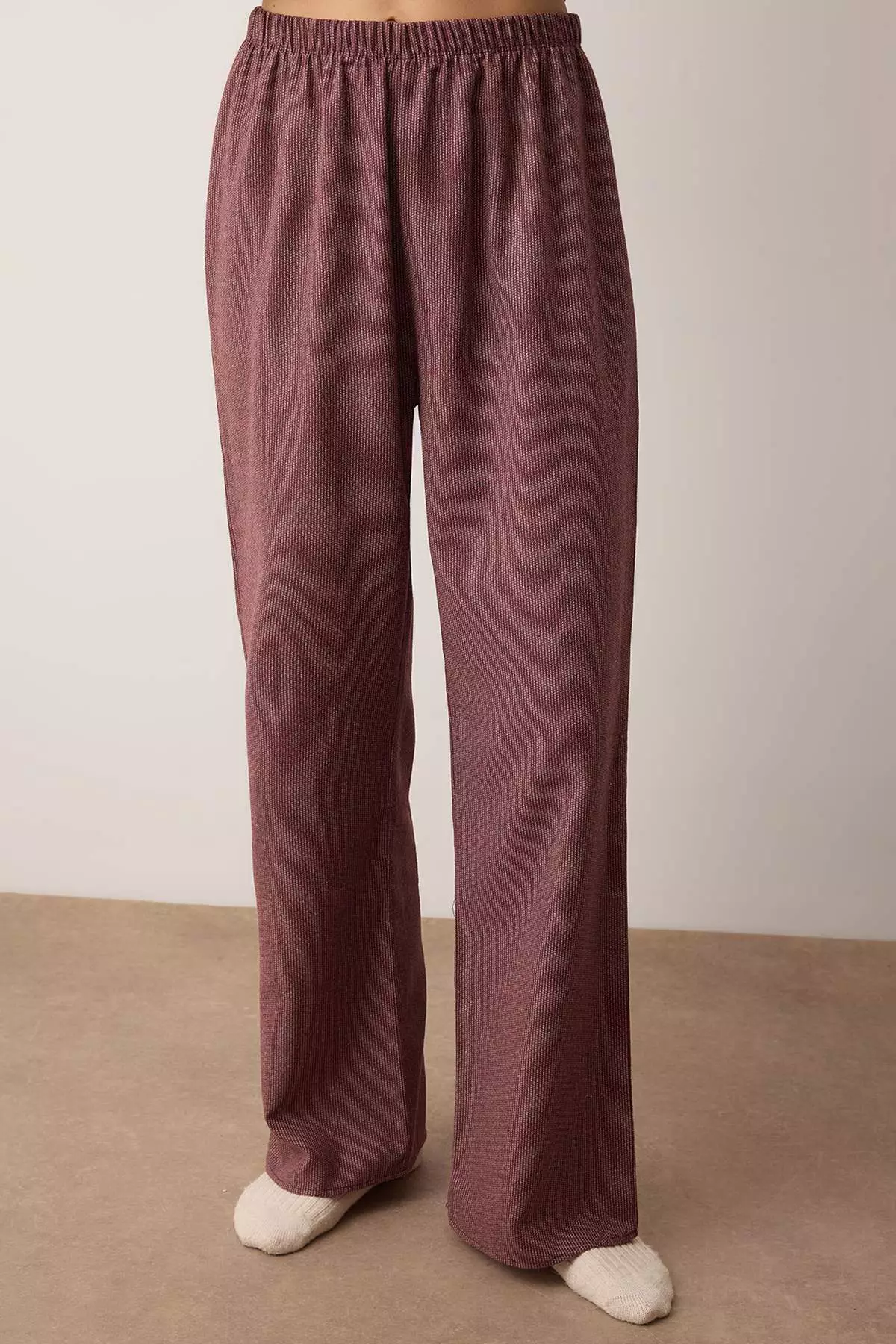 Burgundy Cotton Thick/Winter Striped Flannel Woven Pajama Set Thmaw26Pt196