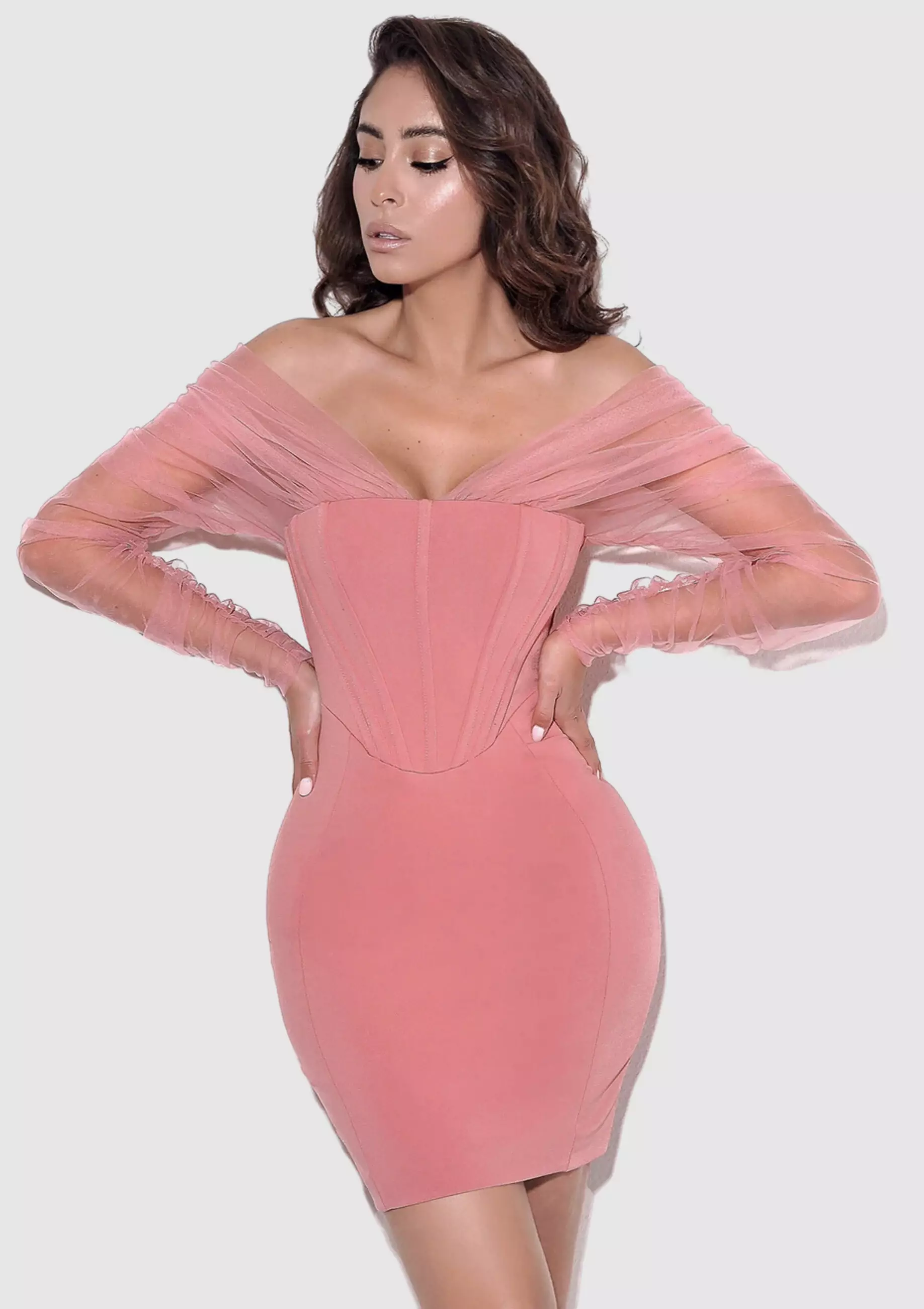 Peach bandage dress hotsell