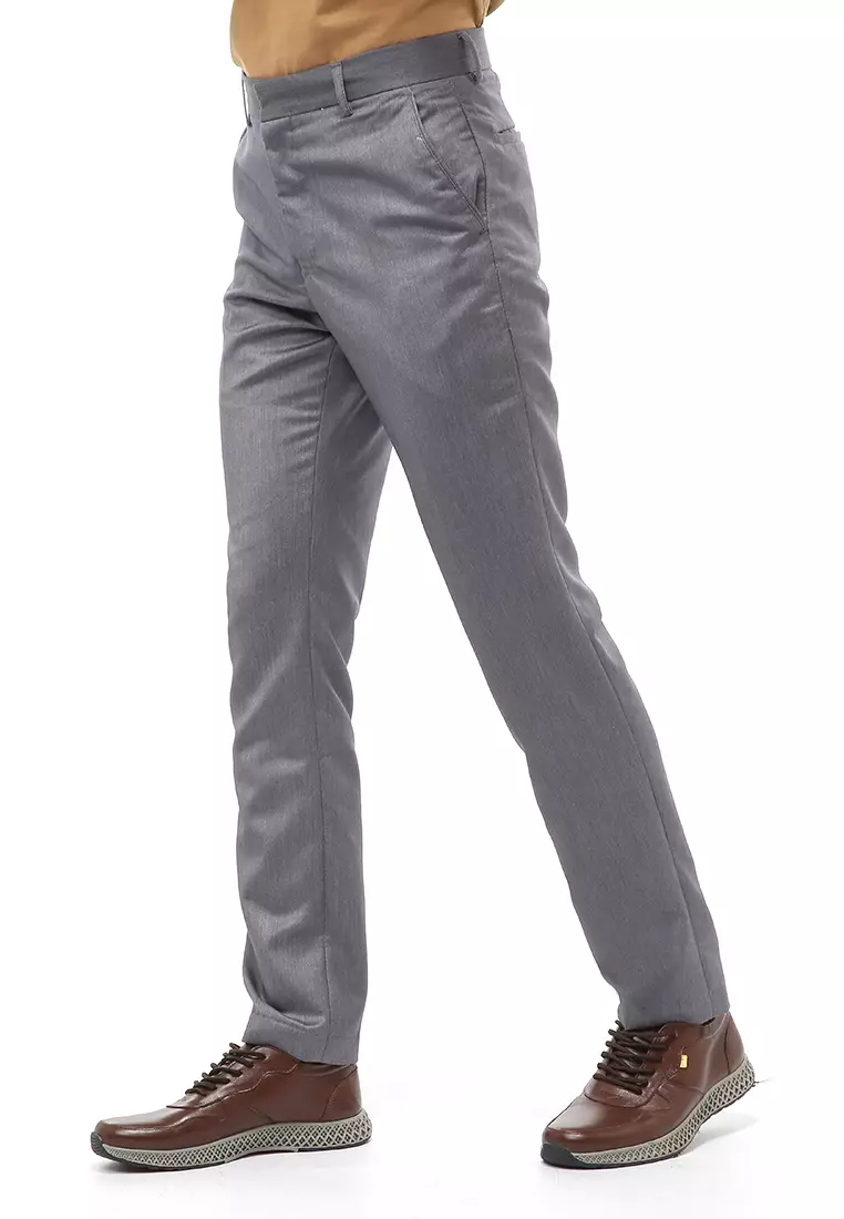 Locko Celana Panjang Formal Metalik Pria Slim Fit Material Wool ORIGINAL - Silver