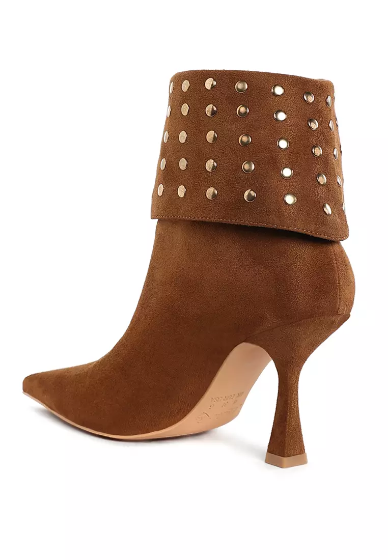 Buy London Rag Stud Embellished Foldover Boots in Tan Online | ZALORA ...