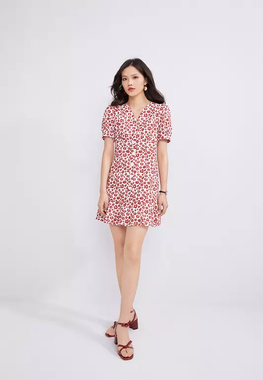 V-Neck Floral Mini Dress
