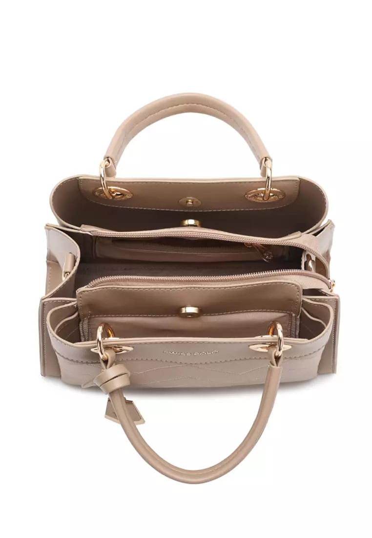 Women's Zig Zag Quilted Top Handle Bag / Crossbody Bag / Shoulder Bag (Tas Selempang Wanita / Tas Tangan Wanita / Tas Bahu Wanita) - Krem