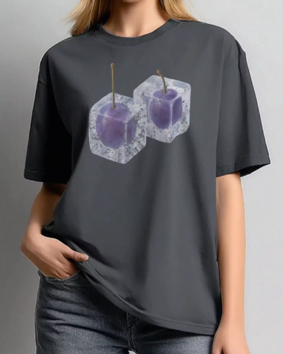 LTH14 kaos oversize wanita dark grey washing efek grunge "iced grape"