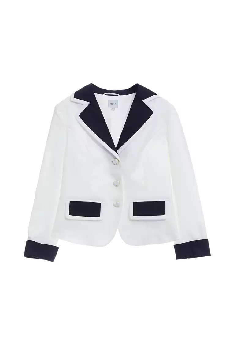 White Blazer With Contrast Navy Detail