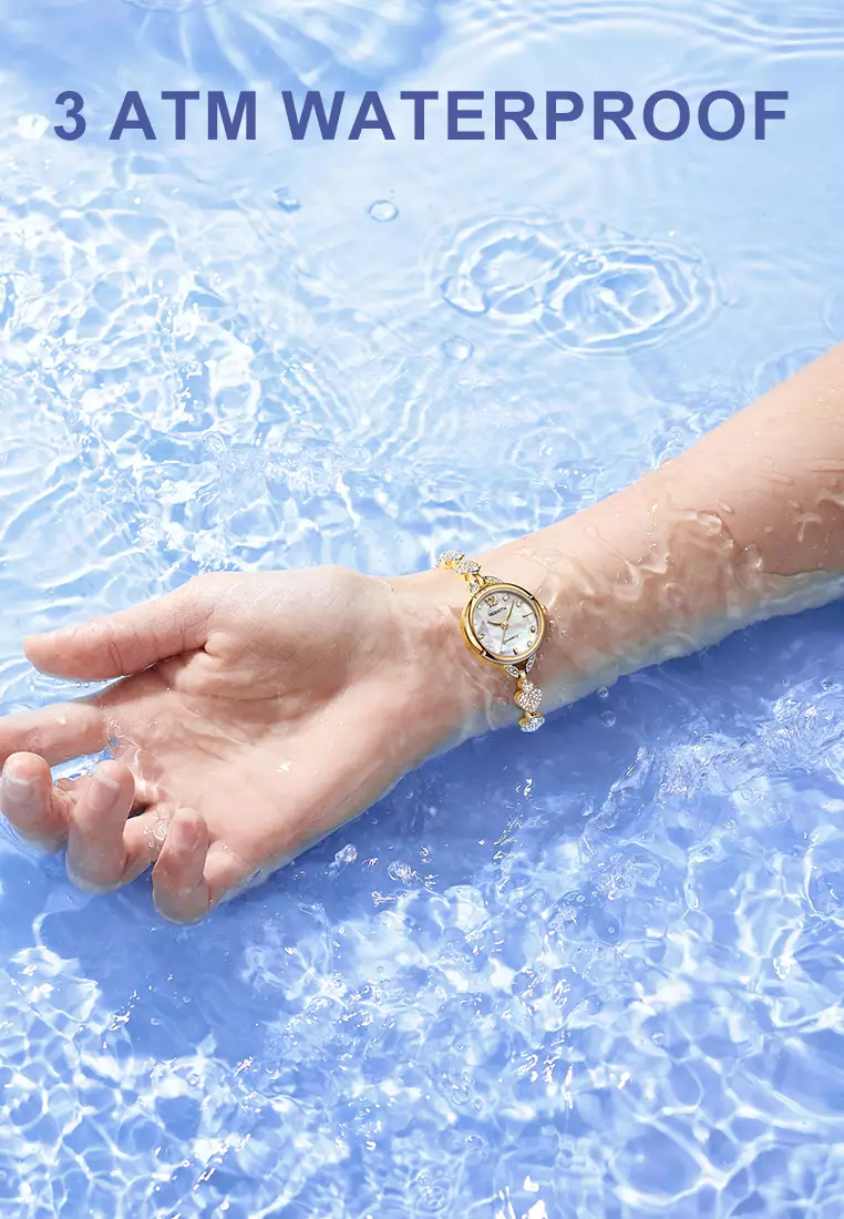 Jam Tangan Wanita Tali Gelang Berlian Mewah Anggun Anti Air Kuarsa Jam Tangan Cewek Original Gold