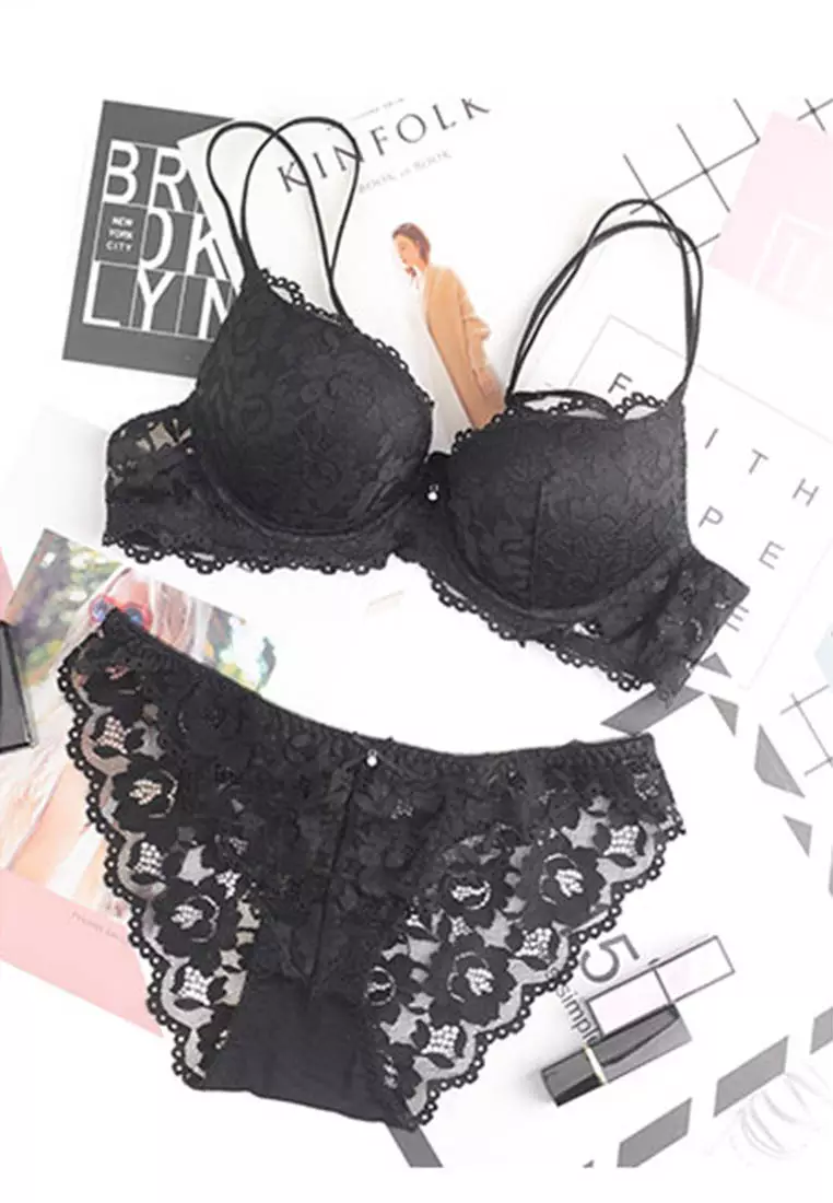 Lace Underwire Bra with Panty Set CA123114BK
