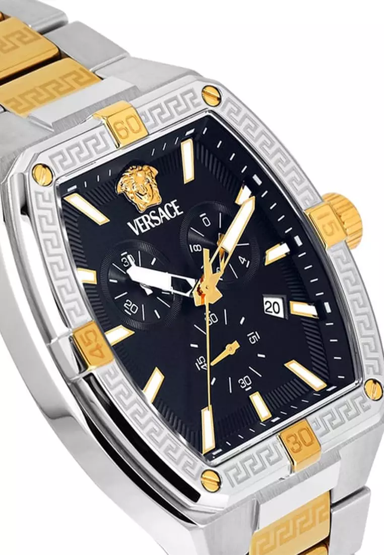 Versace Sporty Tonneau Greca Two Tone Stainless Steel Analog Quartz Watch For Men VESP00524