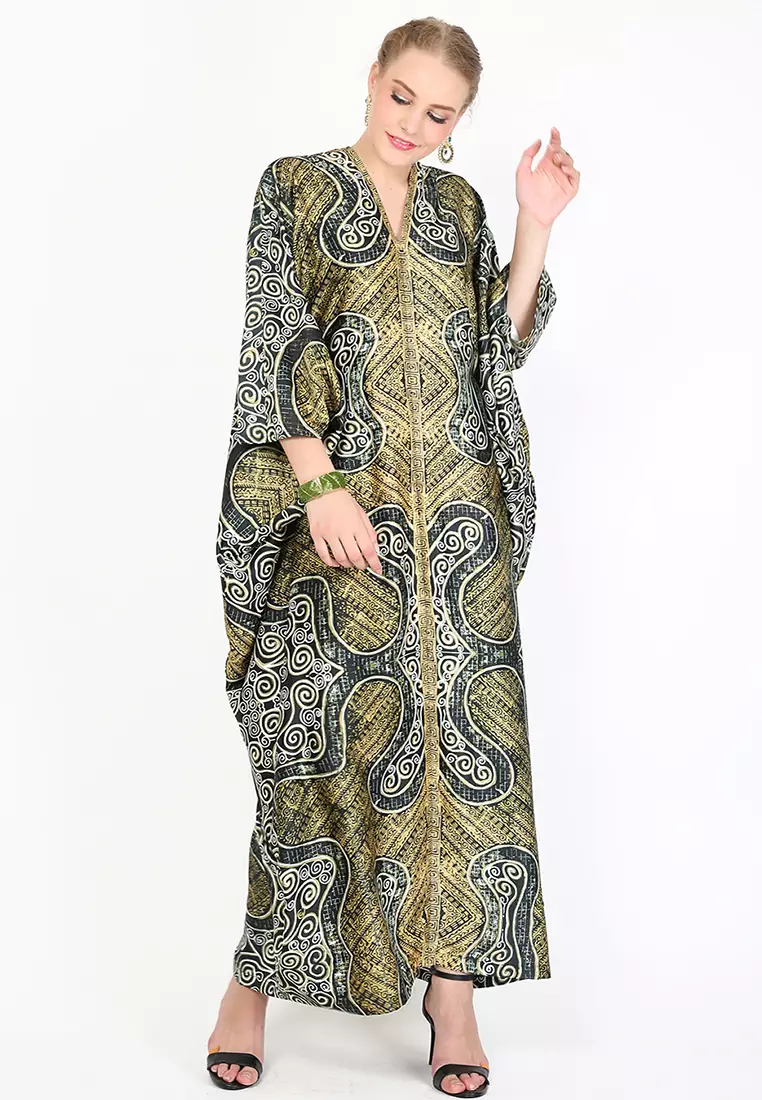 Kanzi Exclusive Long Sleeve Batik Kaftan Olive Brown