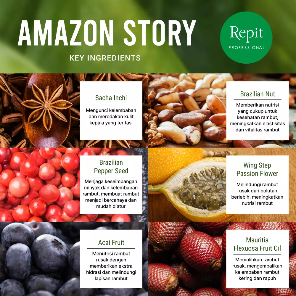 Repit Amazon Story Natural Pure Shampoo - Shampoo Rambut Rusak / Kering / Bercabang