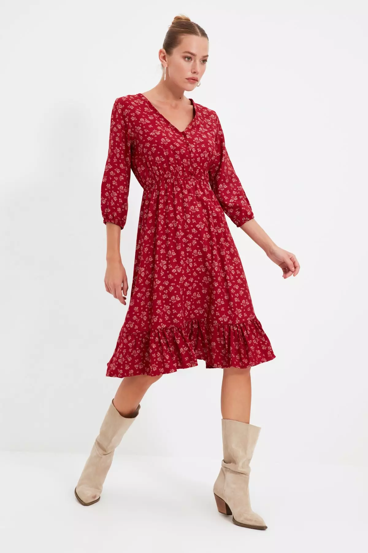 Red floral deals dress midi