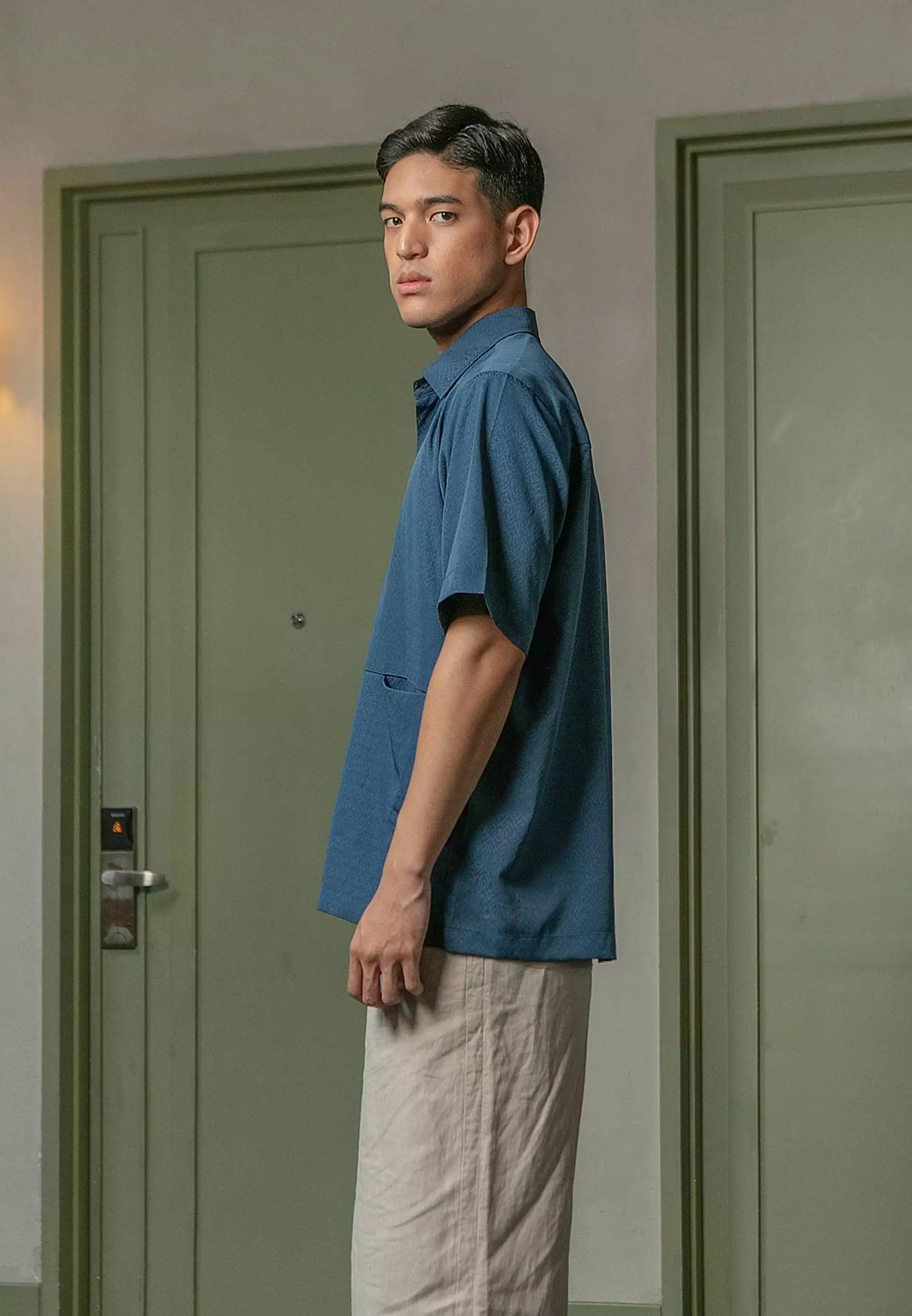 HijabChic Aslan True Blue Koko - Baju Koko Lebaran Sarimbit Katun Bordir Premium Lengan Pendek