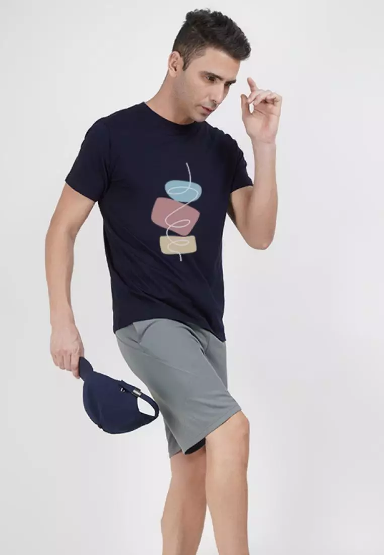 Splash Graphic Navy Blue Cotton Short Sleeve Essential T-Shirt