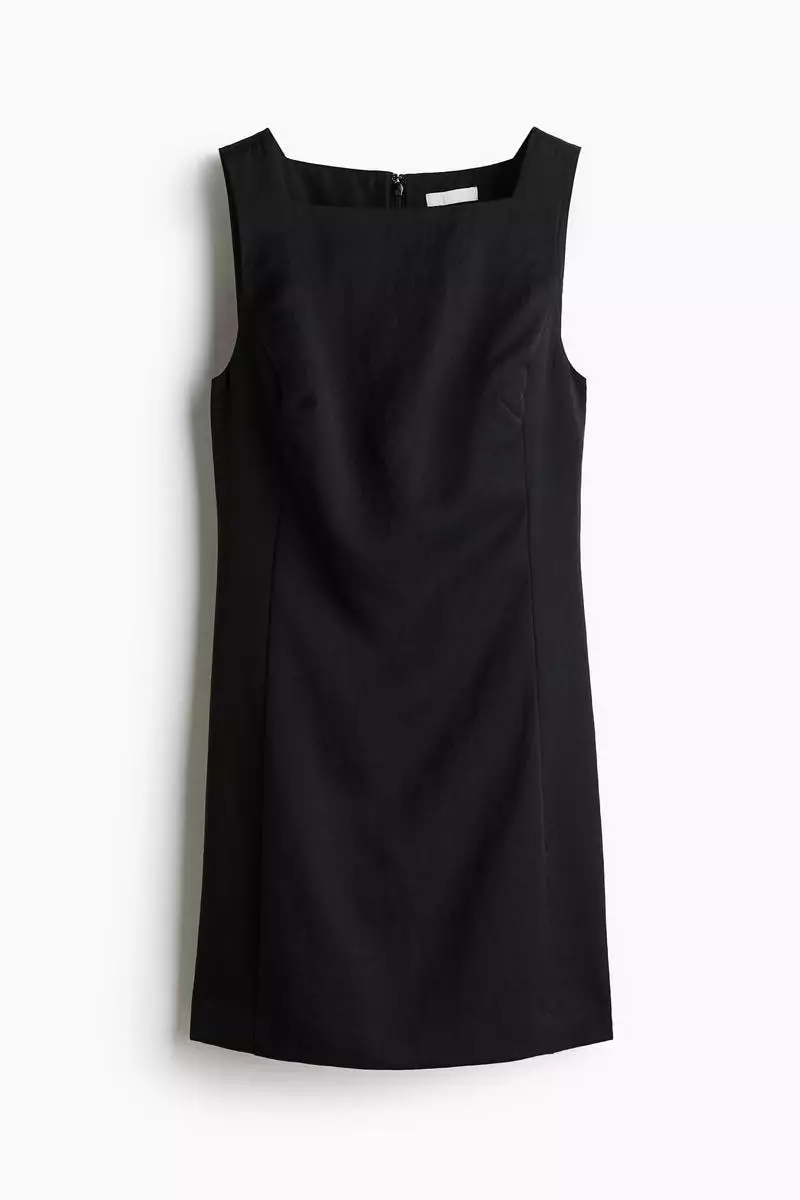 Square-neck twill dress
