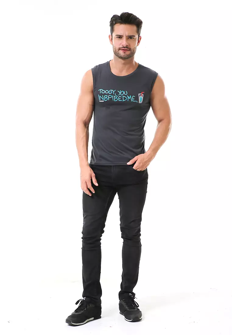 Bobby Atasan Kasual Pria Singlet Motif Toogy You Sleeveless Tshirt Material Cotton ORIGINAL - Dark Gray