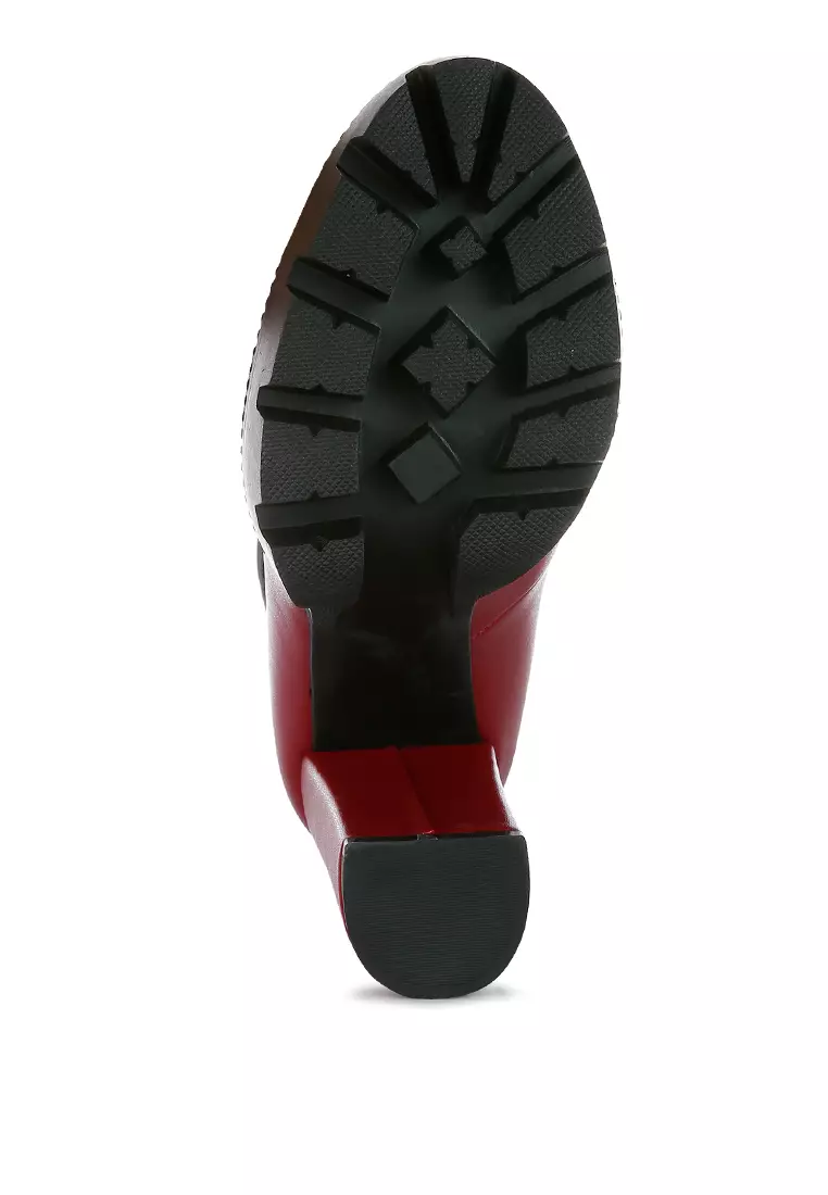 High Heel Lace-Up Biker Boot in Burgundy black