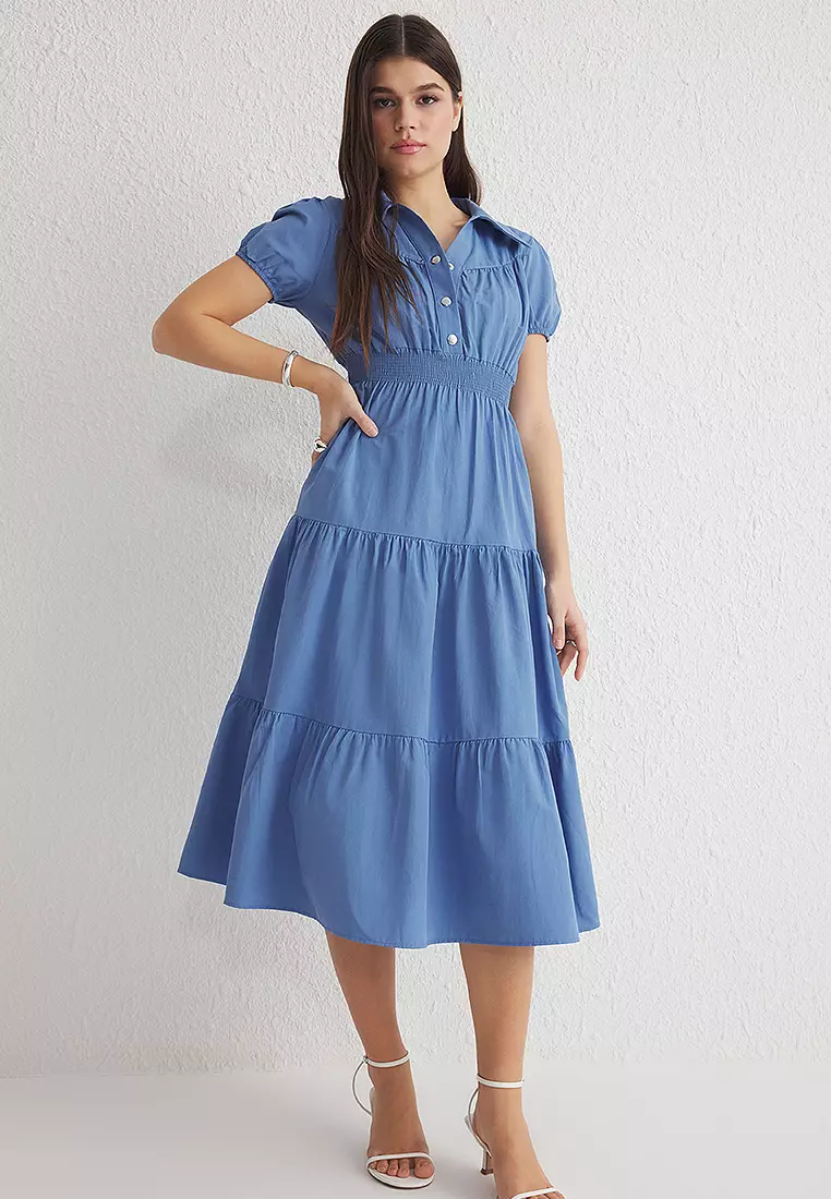 Puff Sleeves Midi Dress