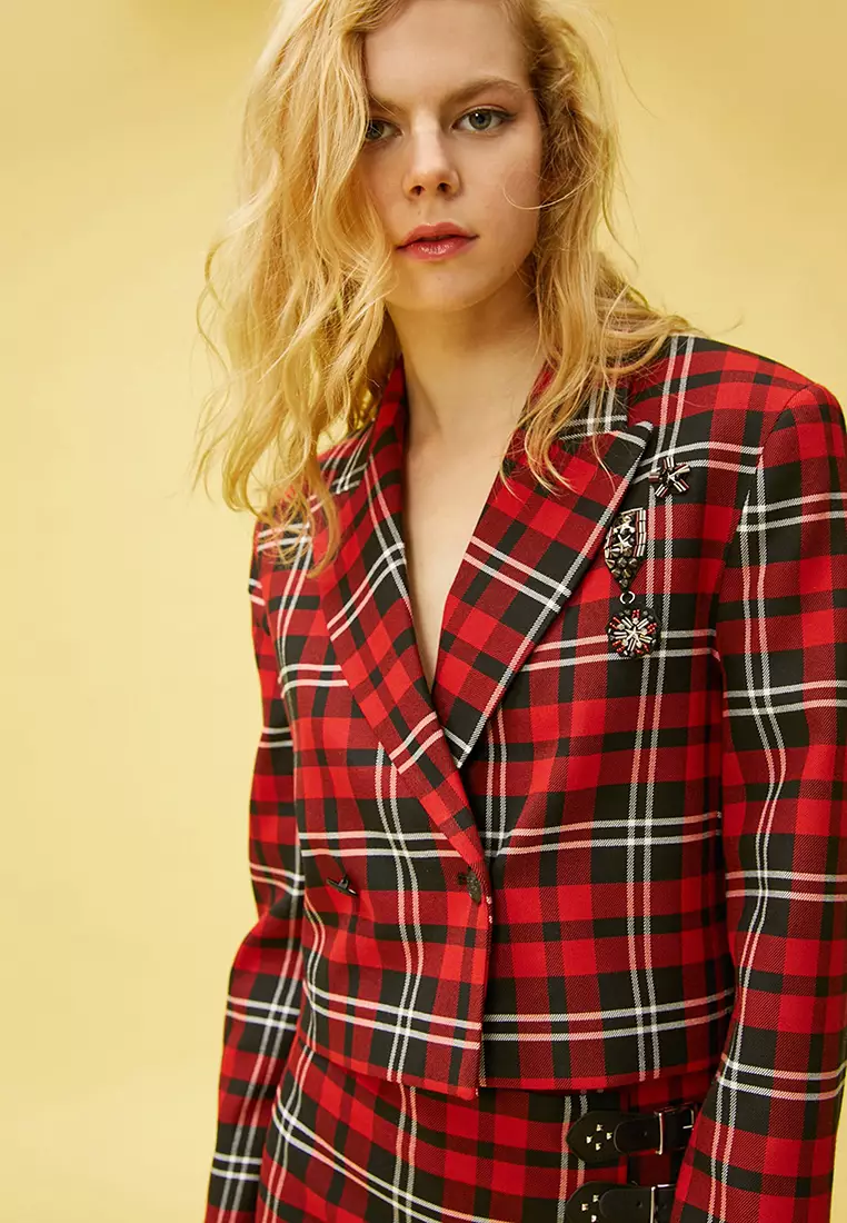 Buy KOTON Plaid Cropped Blazer Jacket 2025 Online ZALORA Philippines