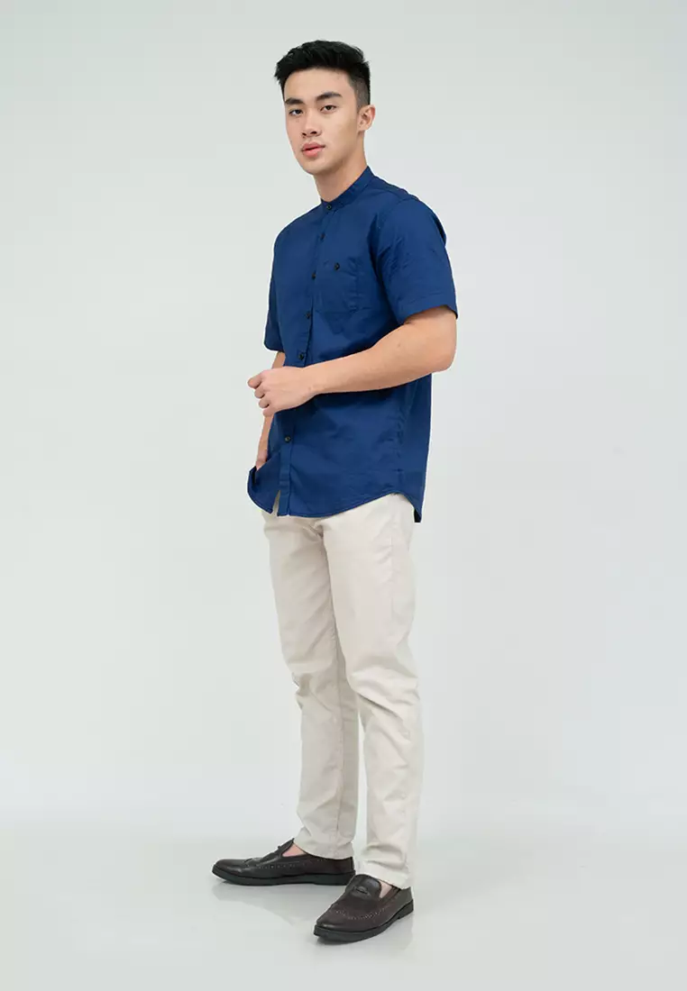 Houseofcuff Baju Koko Kemeja Lengan Pendek Pria Biru