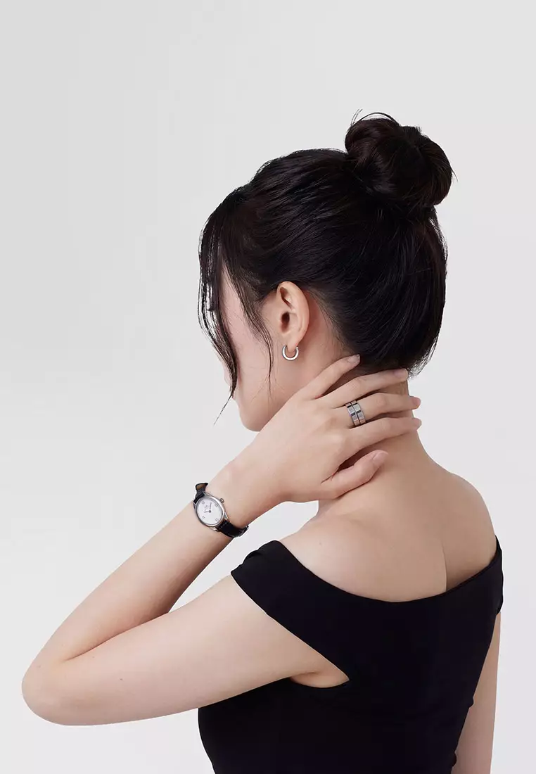 Ophelia Mini Black Lizard White Guilloché Silver - Women Watch Stainless Steel Leather Strap watch DW Official Authentic Original jam tanggan perempuan DW jam tangan