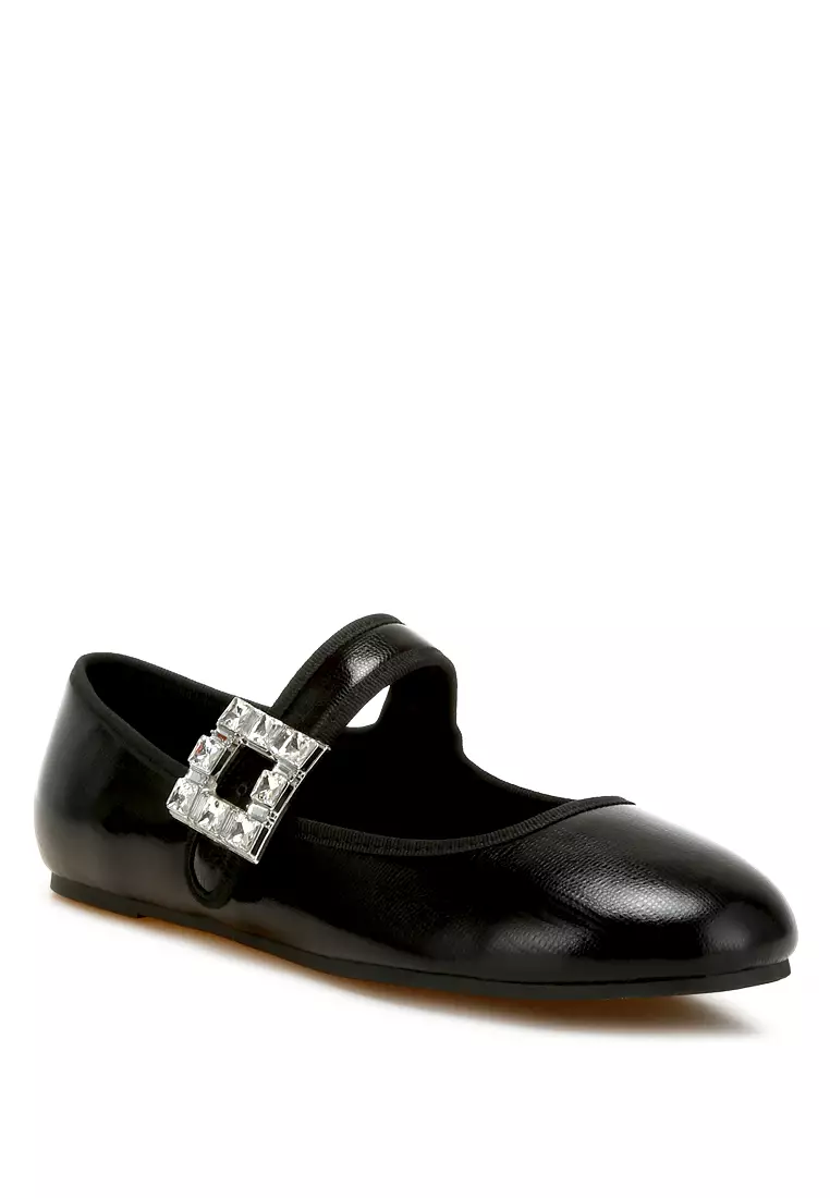 Brooch Mary Jane Sandals in Black