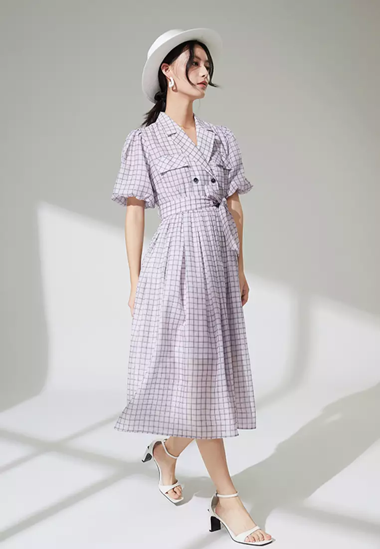 Grid Design Smart Causal Office Maxi Dress