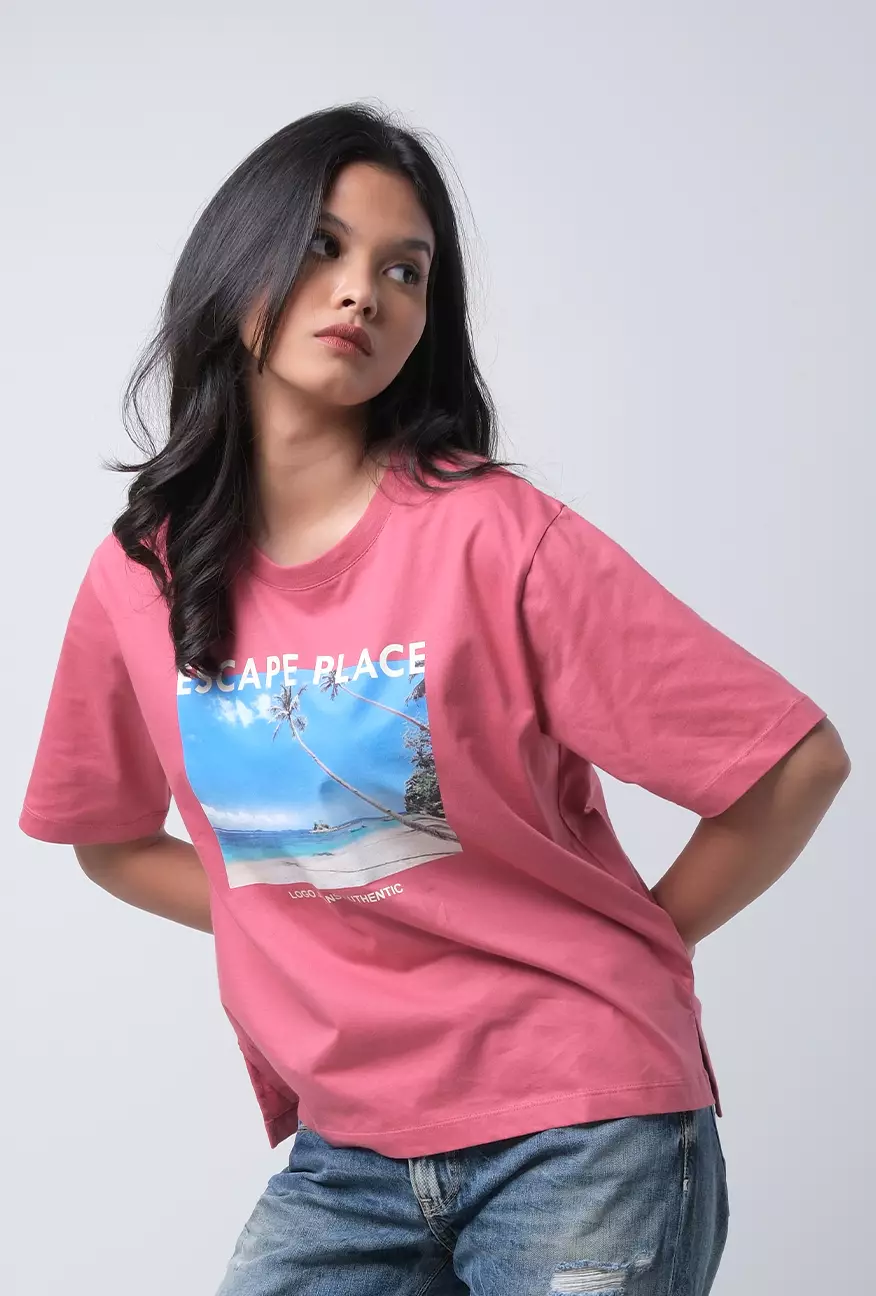Kaos Wanita Boxy Nehla Pink