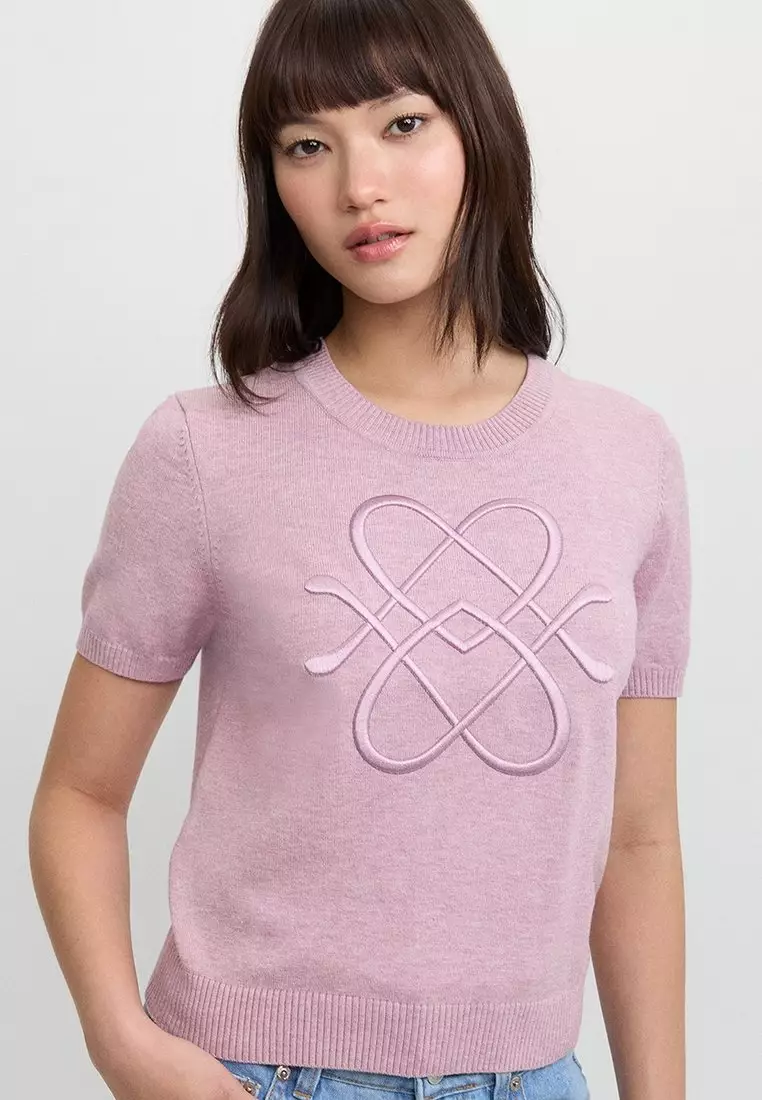 Embroidered Knit Top - Pink