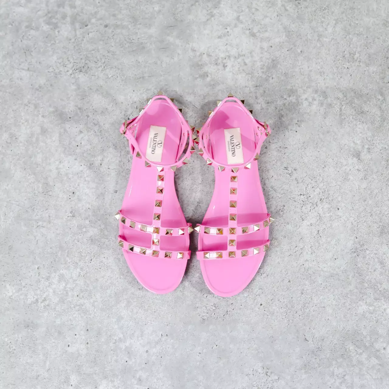 Sandal VALENTINO ROCKSTUD STRAP ANKLE JELLY PINK FUCHSIA 100% ORIGINAL