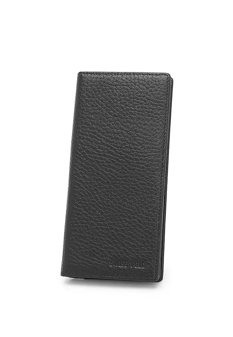 Genuine Leather RFID Long Wallet - Black