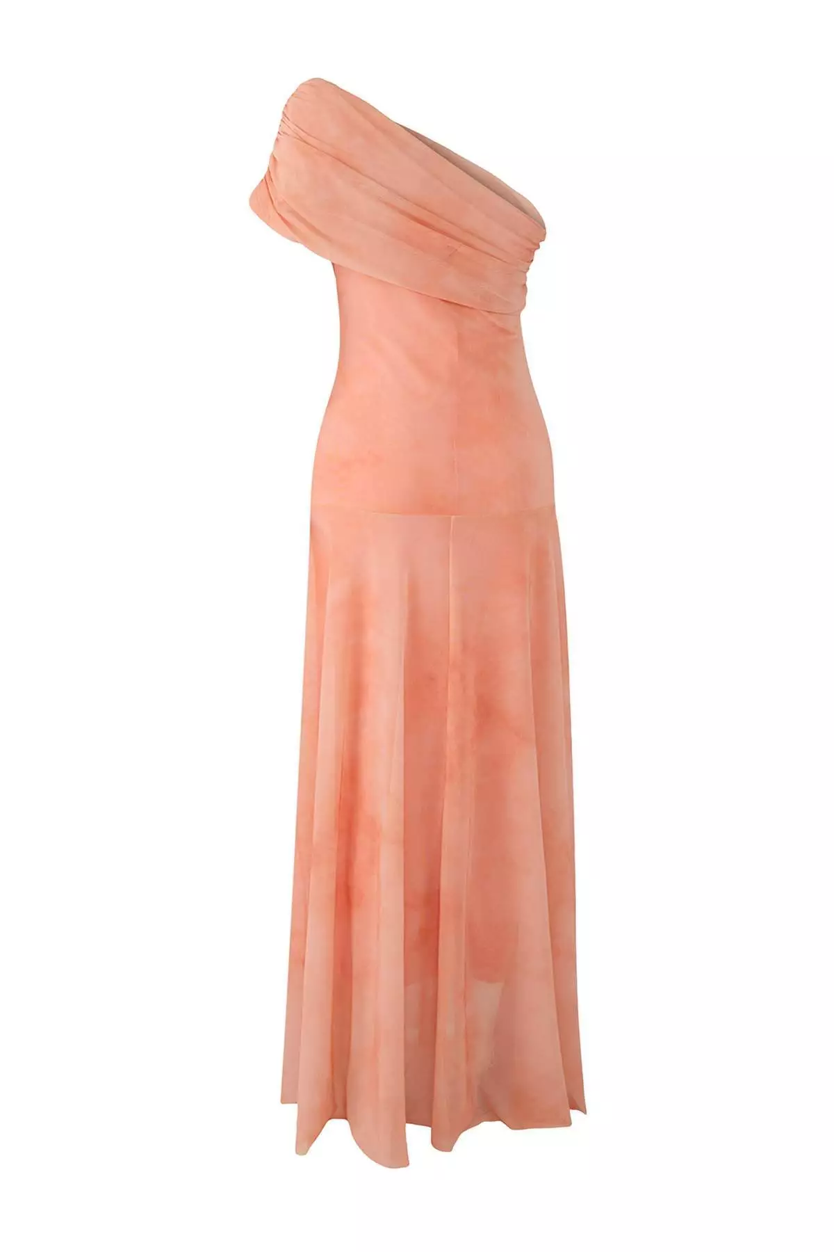 Light Orange Patterned Asymmetrical Collar Woven Maxi Evening Night Graduation Dress
