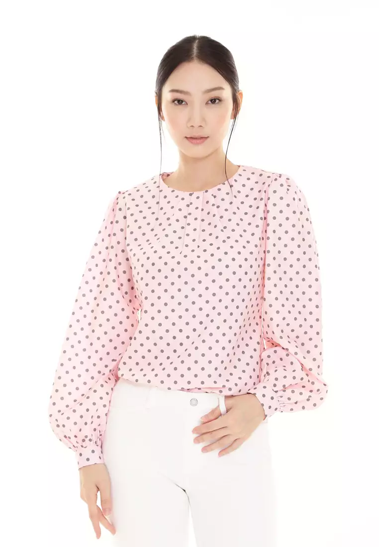 Christina Polka Dot Blouse in Soft Pink