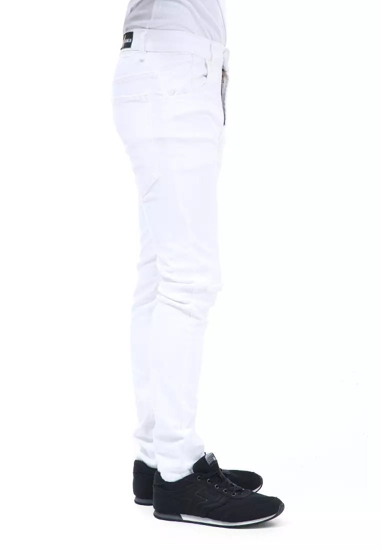 Locko Celana Panjang Pria Ripped Skinny Long Pants Casual Material Jeans ORIGINAL - White