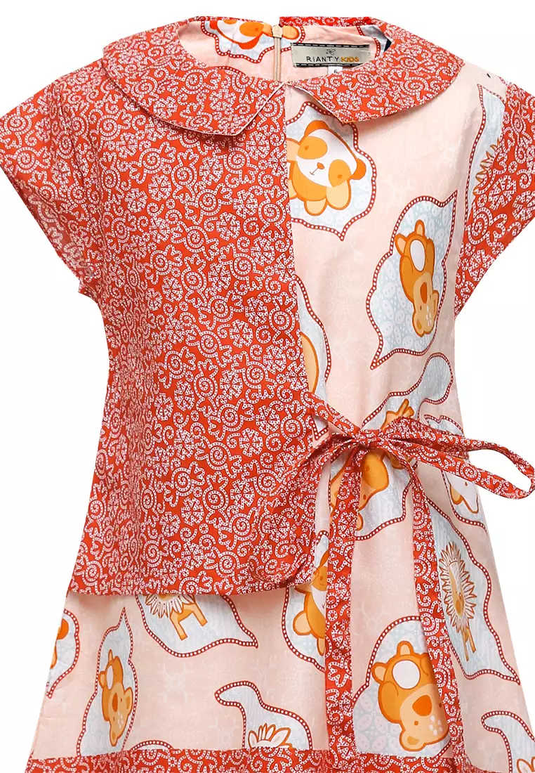 Dress Anak Perempuan Batik Beril Peach Lengan Pendek