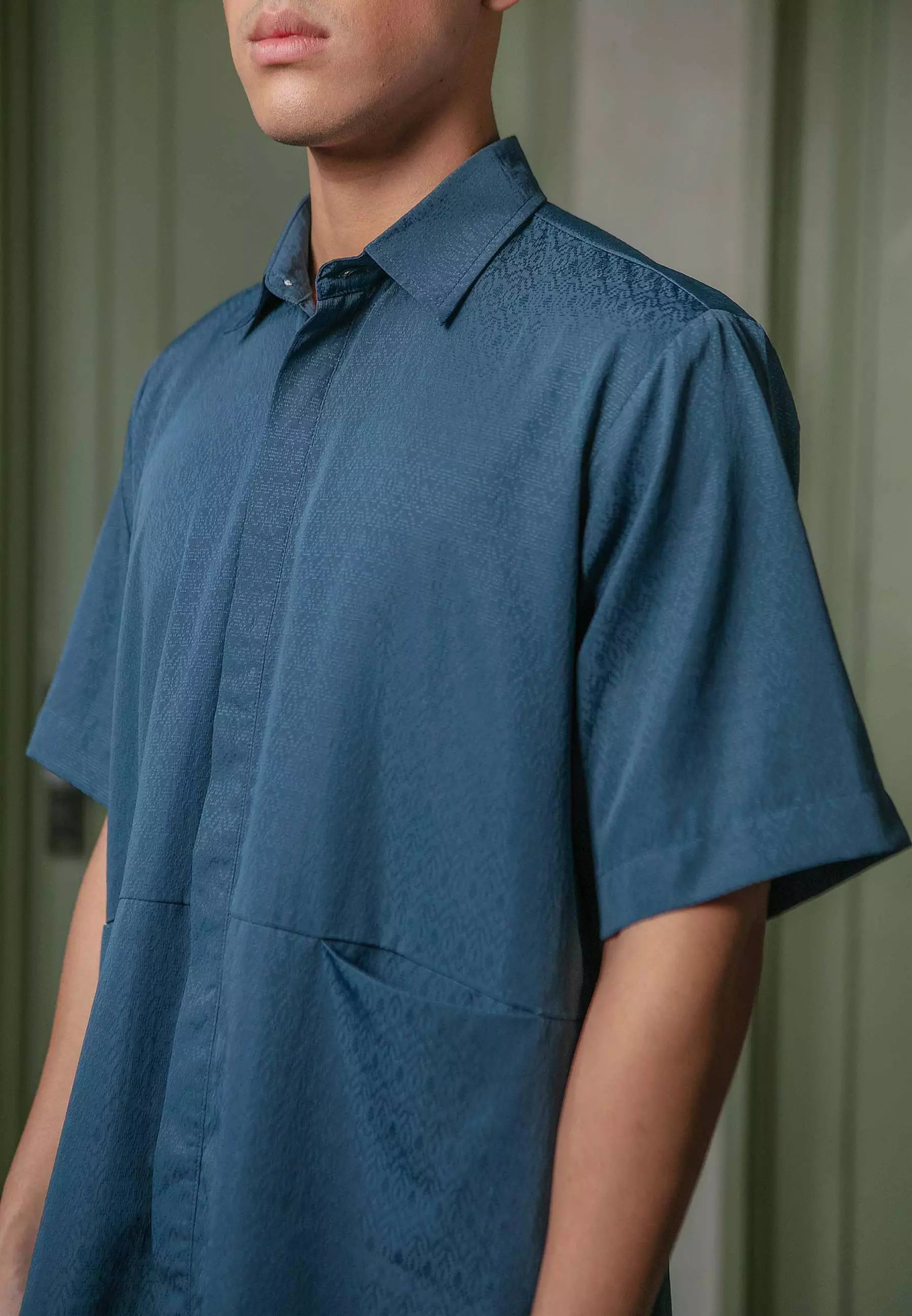 HijabChic Aslan True Blue Koko - Baju Koko Lebaran Sarimbit Katun Bordir Premium Lengan Pendek