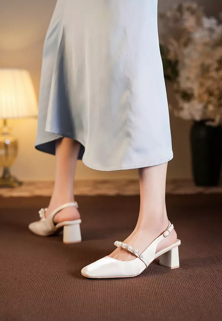 5CM Pearl Strap Slingback Mid Heel BY2252-35