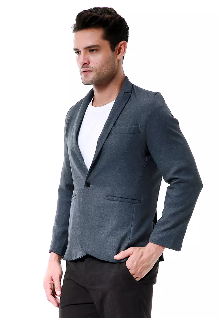 Elard Outerwear Pria Blazer Formal Long Sleeve Motif Polos Material Semiwoll ORIGINAL - Dark Gray