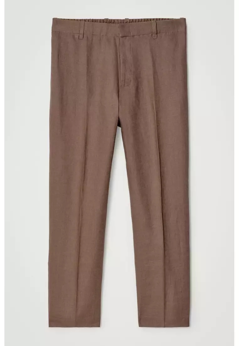 ELASTICATED LINEN STRAIGHT-LEG TROUSERS